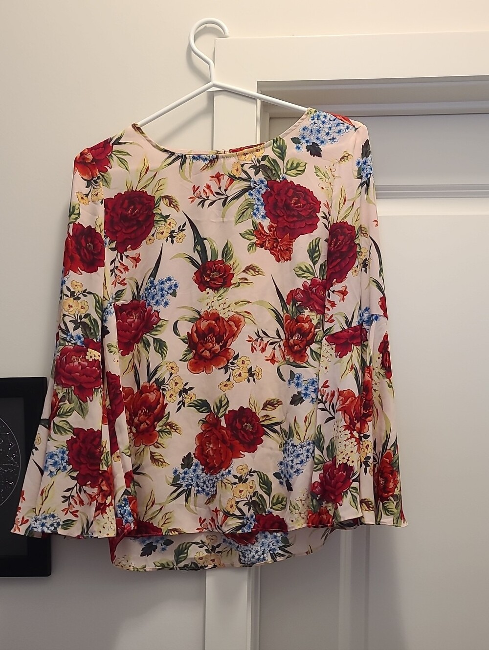Rose & Olive Cream Blouse with Red And Blue Floral Print